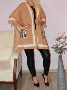  Leopárdos,zsebes,likrás kötött poncsó ! mogyorószín  L-3XL