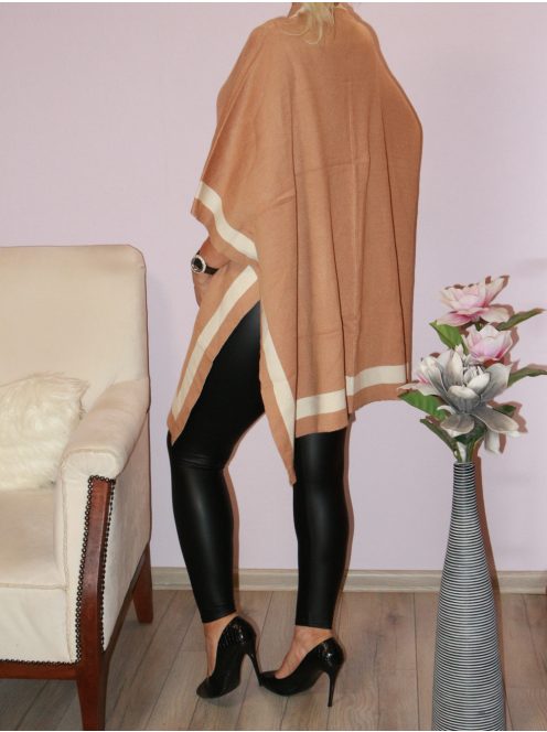  Leopárdos,zsebes,likrás kötött poncsó ! mogyorószín  L-3XL