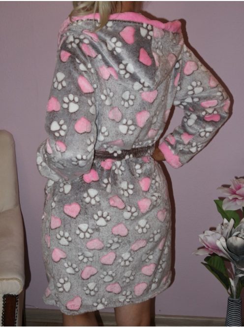 Nagyméretű tappancsos,kapucnis,zsebes,pihe-puha köntös ! szürke XL,2XL