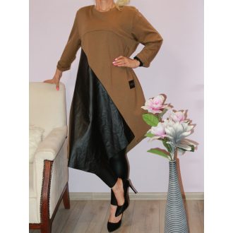   Latexbetétes,aszimmetrikus aljú,A vonalú tunika! bézs L-XL