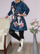 Csajos mintás,kapucnis,pihe-puha anyagú tunika! farmerkék L-XXL