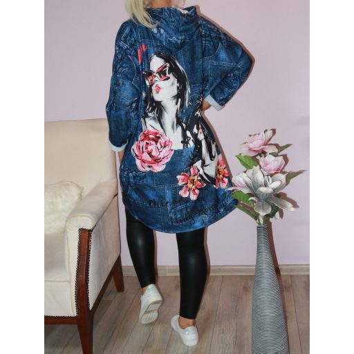 Csajos mintás,kapucnis,pihe-puha anyagú tunika! farmerkék L-XXL