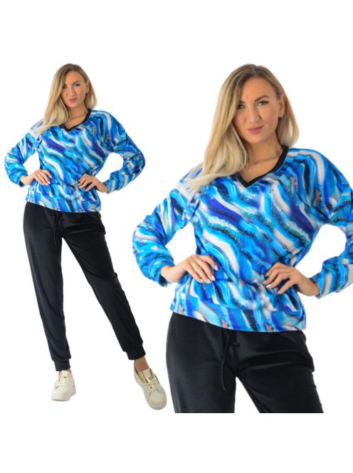 Hullám  mintás,V nyakú,plüss szett ! M-XL