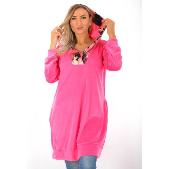 Kapucnis,V kivágású,zsebes,plüss tunika!  pink L-XXL