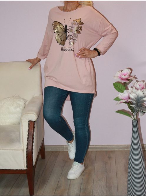 Lepkés,zsebes tunika! púderrózsaszín ! L-XXL