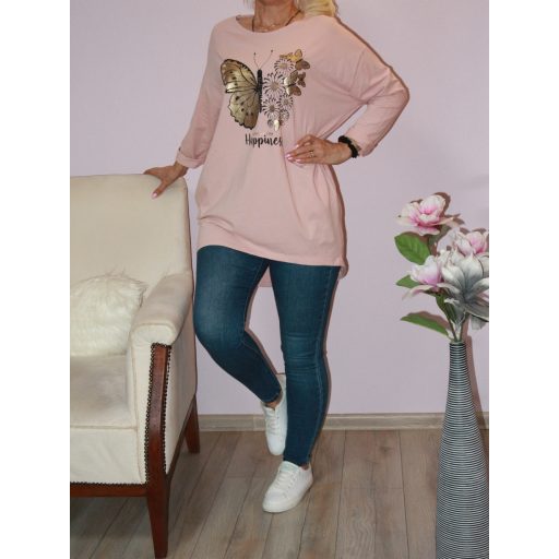 Lepkés,zsebes tunika! púderrózsaszín ! L-XXL
