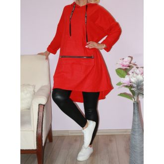 Kenguruzsebes,kapucnis,puhaanyagú tunika! piros L-XXL