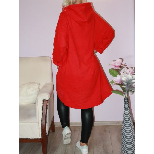 Kenguruzsebes,kapucnis,puhaanyagú tunika! piros L-XXL