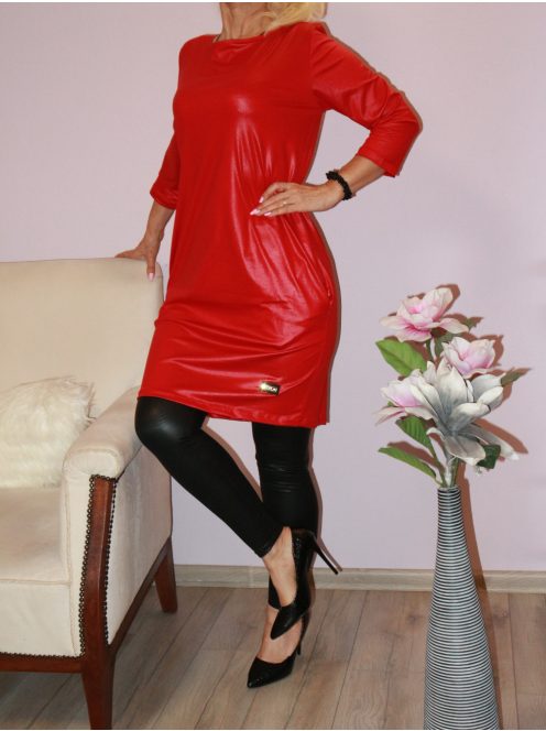 Denevérujjas,zsebes,latex tunika ! piros L/XL