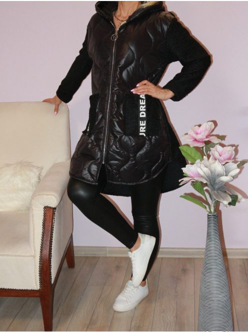 Steppelt,buklé betétes,cipzáras,kapucnis kabátka! fekete L-XL