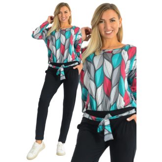   Levél mintás,zsebes,öves overál ! türkiz-fekete-eper  M-XL