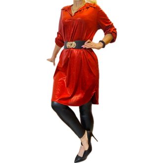 Fényes anyagú,galléros ingtunika!  piros M-XL