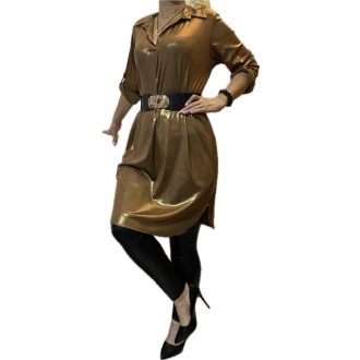 Fényes anyagú,galléros ingtunika!  bronz M-XL