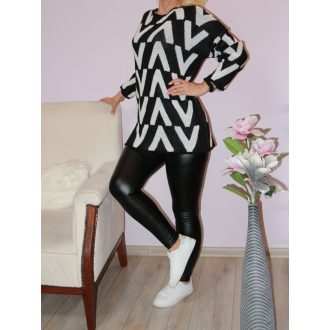 V betűs kötött felső ! fekete-fehér  L-XL