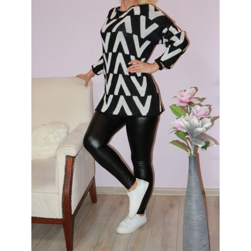 V betűs kötött felső ! fekete-fehér  L-XL