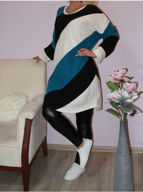 Trikolor,pihe-puha anyagú tunika!  fekete-petrol L-XXL