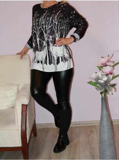 Rénszarvasos,V nyakú,pihe-puha anyagú felső ! fekete  L-XXL