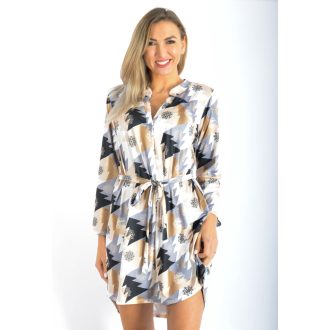 Fenyőfa mintás ,öves ingtunika! fehér-bézs L-XXL