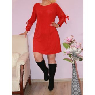 Tüllbetétes-csipkés ujjú,lurex tunika/ruha ! piros  M-XL