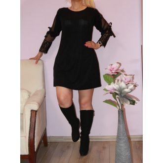   Tüllbetétes-csipkés ujjú,lurex tunika/ruha ! fekete  M-XL