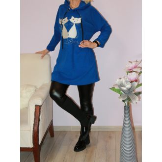 Cicapáros,puhaanyagú,kapucnis tunika! királykék  L-XXL