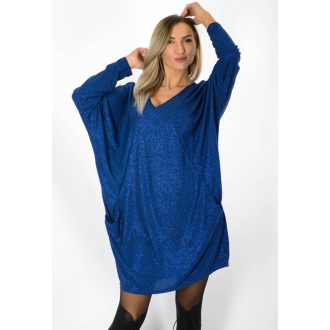   Csillámos,V kivágású,zsebes,lenge tunika! sötétkék XL-XXL