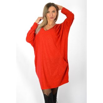 Csillámos,V kivágású,zsebes,lenge tunika! piros XL-XXL
