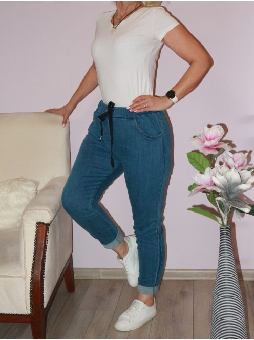Gumis derekú,zsebes farmernadrág!  világosfarmerkék L-XXL