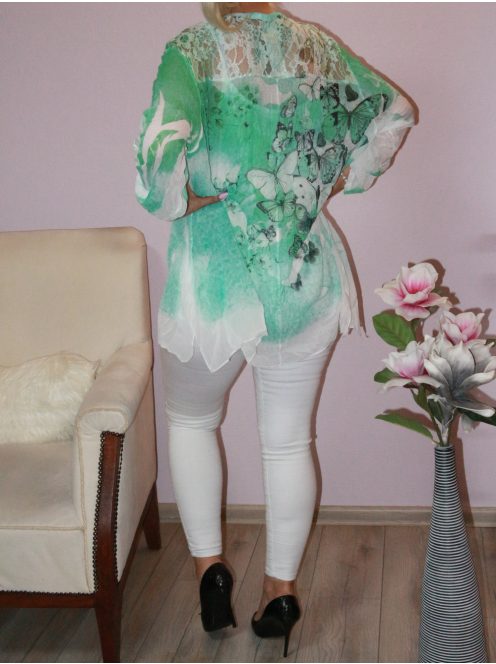 Lepkés,gyűrt anyagú,2 részes A vonalú tunika! zöld XL-XXL