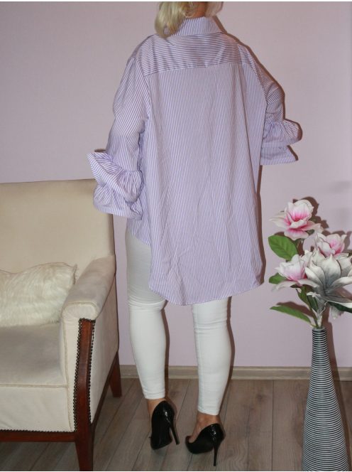 Csíkos,fodros ujjú hátulja hosszabb ing ! lila-fehér  L-XXL