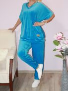Plüss V nyakú,rövidujjú,zsebes szabadidőruha ! türkiz  XXL-3XL