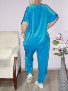 Plüss V nyakú,rövidujjú,zsebes szabadidőruha ! türkiz  XXL-3XL