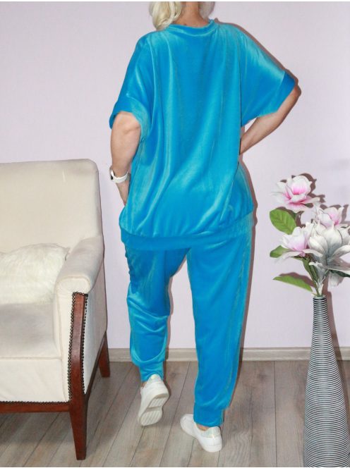 Plüss V nyakú,rövidujjú,zsebes szabadidőruha ! türkiz  XXL-3XL