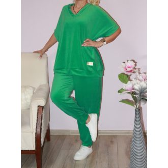   Plüss V nyakú,rövidujjú,zsebes szabadidőruha ! zöld  XXL-3XL