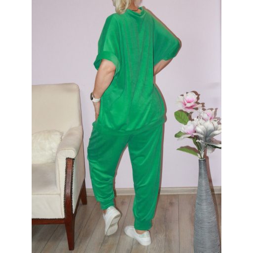 Plüss V nyakú,rövidujjú,zsebes szabadidőruha ! zöld  XXL-3XL