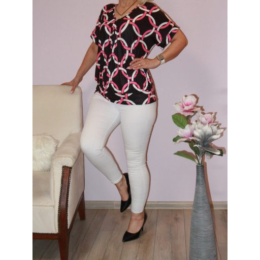 Karika mintás,denevérujjas,mellnél pántos felső! L-XL
