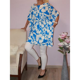 Virágos lepel tunika! királykék  M-XXL