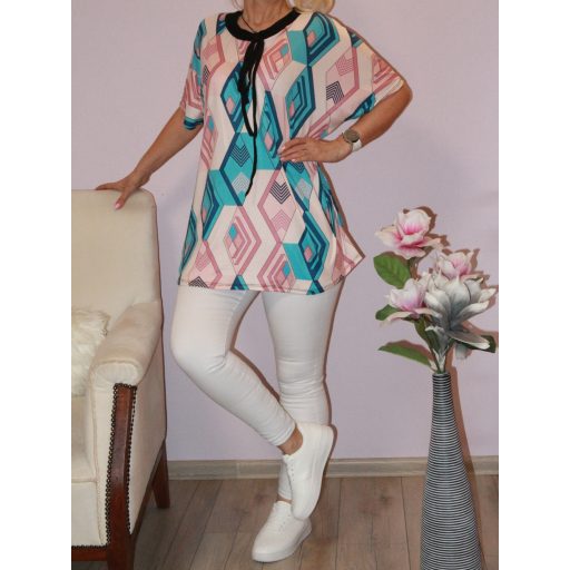 Geometriai mintás ,nyaknál kötős ,A vonalú tunika! XXL