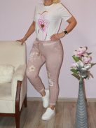  Virágos,strasszos,zsebes ,gumisderekú nadrág ! púderrózsaszín M-XL