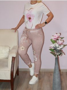    Virágos,strasszos,zsebes ,gumisderekú nadrág ! púderrózsaszín M-XL