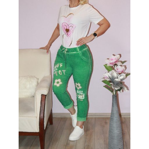 Virágos,strasszos,zsebes ,gumisderekú nadrág ! zöld M-XL