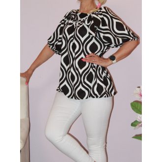   Mintás,nyaknál kötős ,gumis aljú felső! fekete-fehér L-XXL