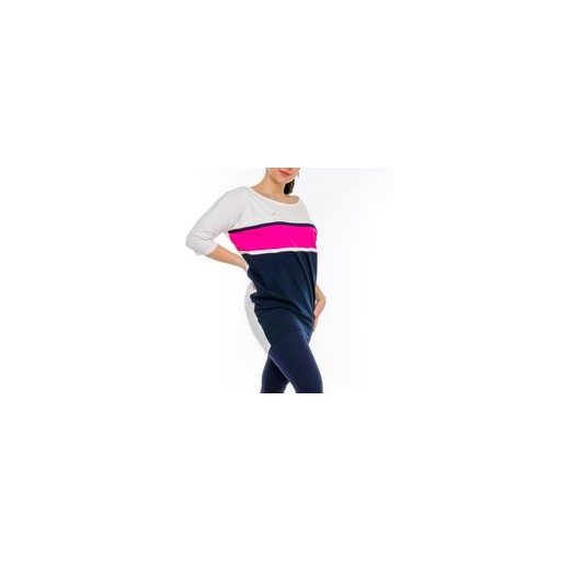 Trikolor,lenge RUCY FASHION tunika!   fehér-sötétkék-pink  L-XXL