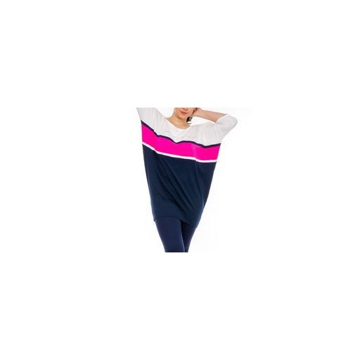 Trikolor,lenge RUCY FASHION tunika!   fehér-sötétkék-pink  L-XXL