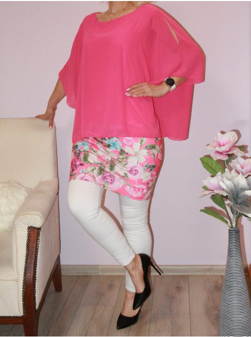 Muszlin,virágos tunika/ruha! pink M-XL