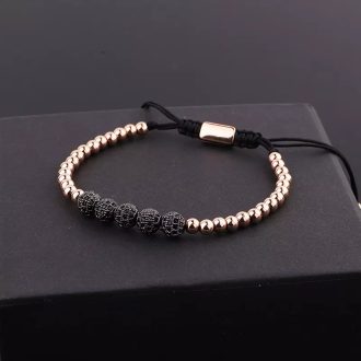   Heroic Trend - The Elegant - Elegáns, állítható méretű, rosegold nemesacél karkötő cirkóniával, fekete díszítéssel