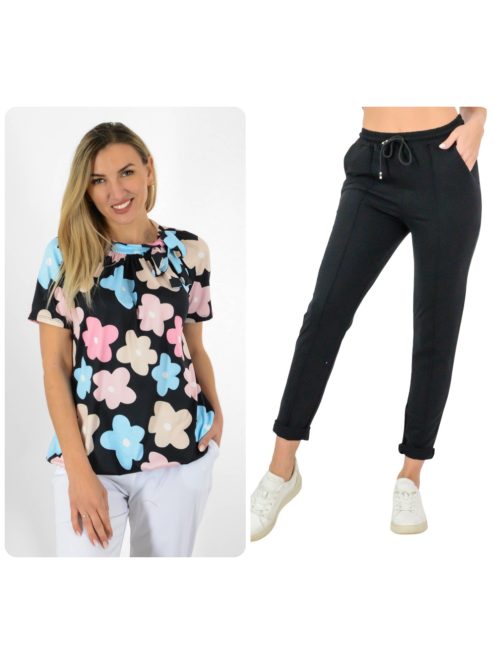 Virág mintás szett ! fekete L-XL