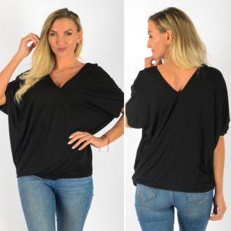 Dupla V kivágású gumis aljú felső! fekete L-XXL 