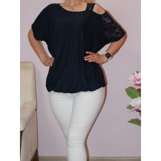   Csipkés,nyitott vállú,gumis aljú felső!  sötétkék L-XXL