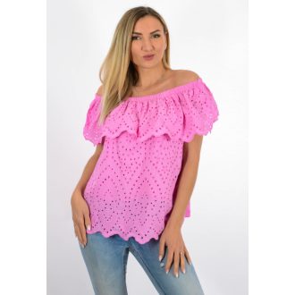 Madeirás,vállra húzható felső!  pink S-L